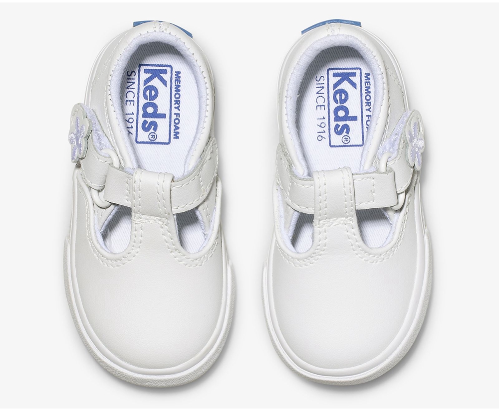 Slip Ons Keds Niña Blancos - Daphne T-Strap Cuero - 4692-YZTVI